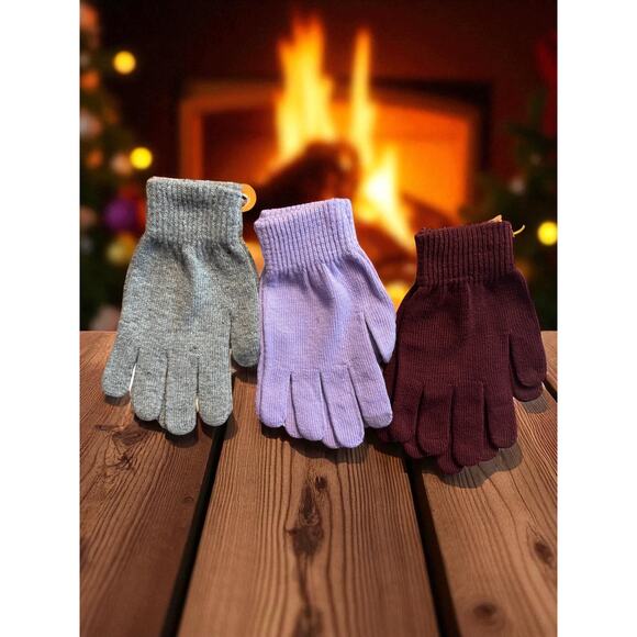 Knit Gloves Touch Screen Compatible Gray Purple Burgundy Set of 3 New With Tags - Picture 1 of 6